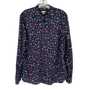 Talbots womens Button-Up Long Sleeve Shirt Bicycle Print 100% Cotton size XL
